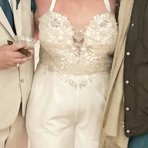David’s bridal jumpsuit with halter straps. 18W.
